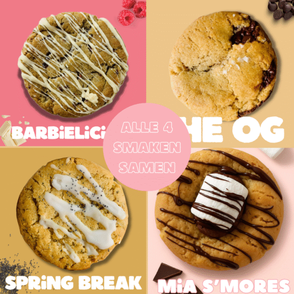 Alle 4 smaken samen Barbielicious The OG Spring Break Mia S'Mores 4 smaken in 1 cookiebox